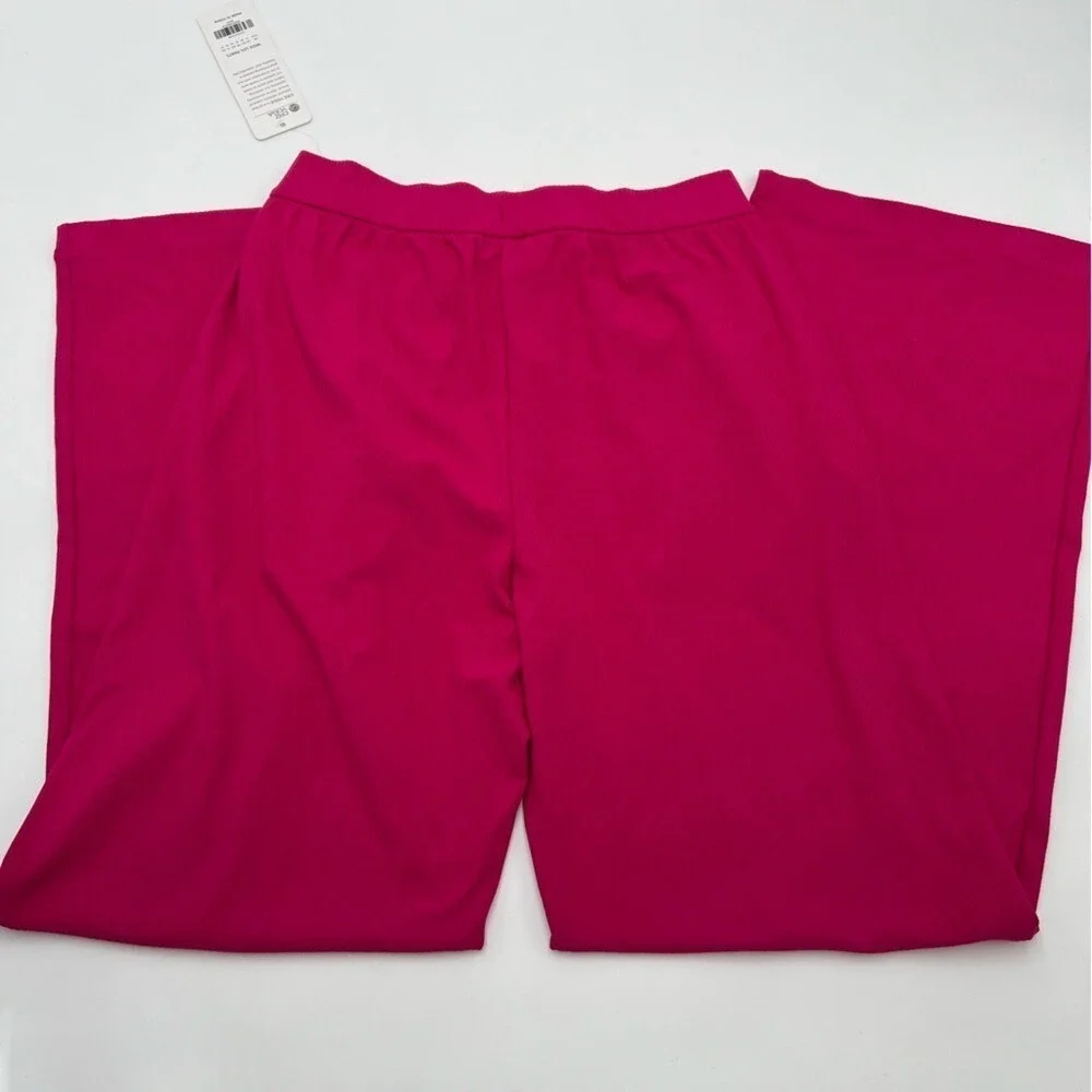 CRZ YOGA Womens Hot Pink Ribbed Wide Leg Lounge Pants High Waisted‎ Small NEW